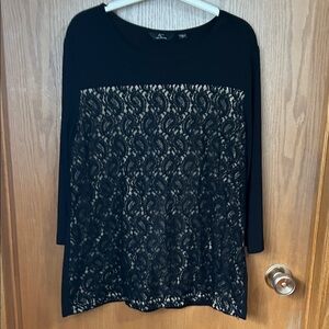 a.n.a Black Long Sleeve Lace Front Top